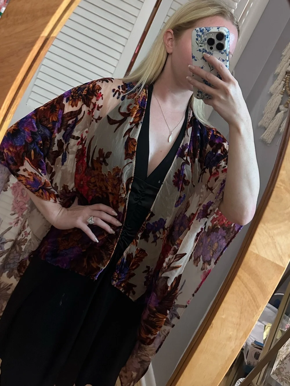 Earthbound Trading Co Velvet Burnout Floral Kimono Shawl